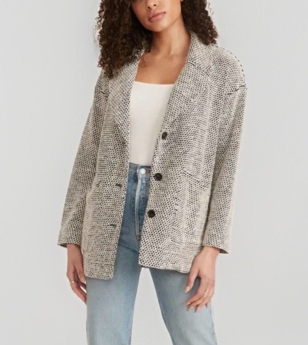 Marine Layer Birdseye Knit Blazer Women's Sz Large Jacket Black White Slouchy